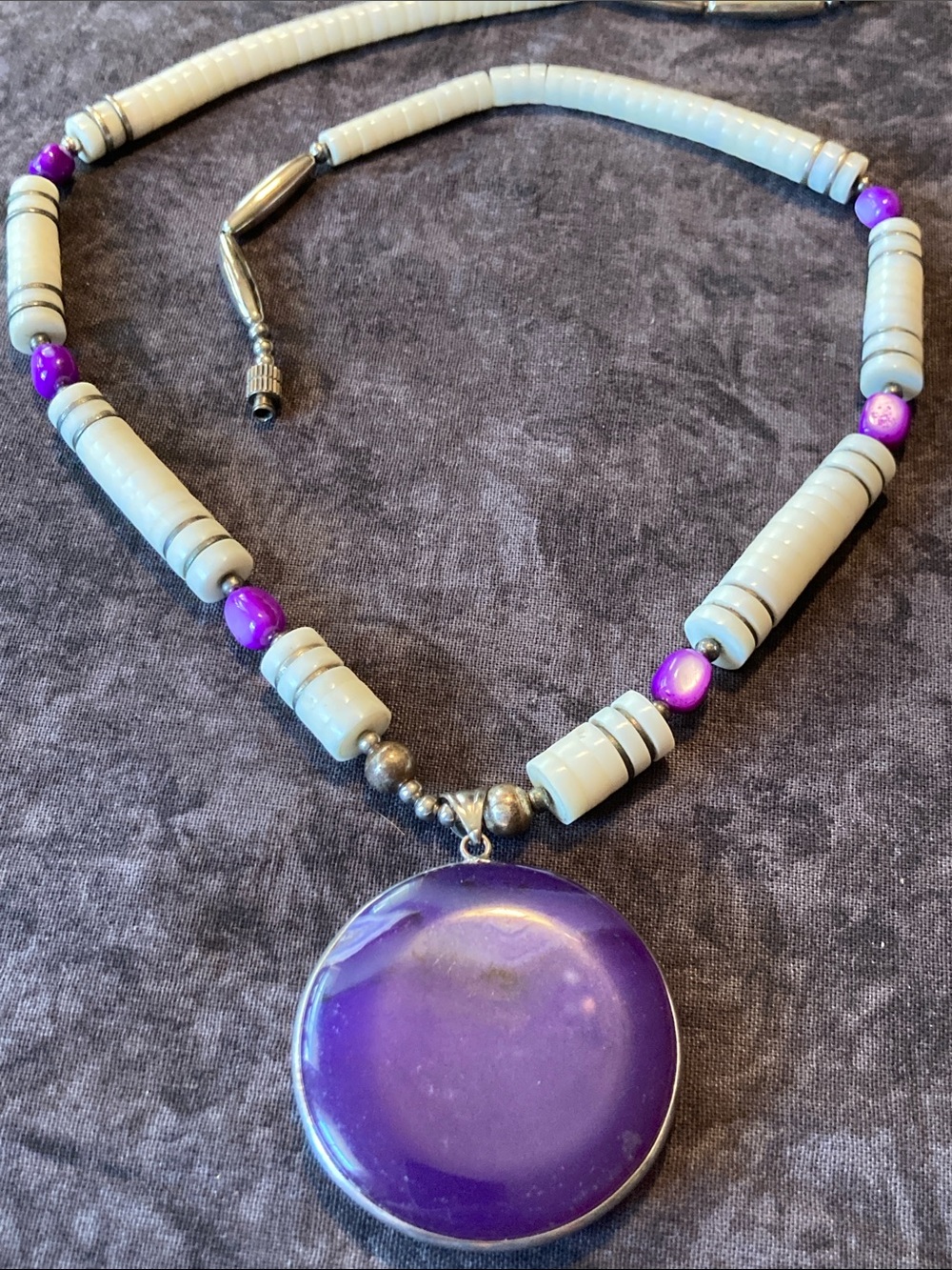 Purple Pendant Necklace with White Beads - Women Jewelry